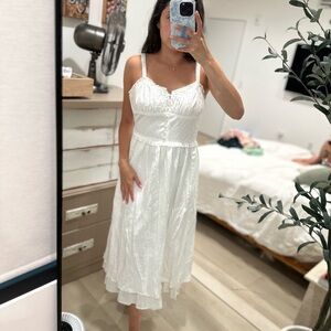 Chic White Midi Dress with Lace Straps